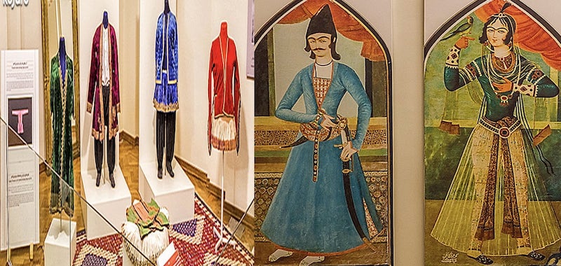 سمت چپ یک شاهزاده قاجاری و سمت راست یک زن قاجاری با لباسهای مربوط به دوره اول قاجار